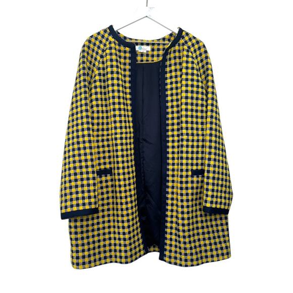 Boden Longline Check Coat Yellow Navy Size 16 - Picture 2 of 10